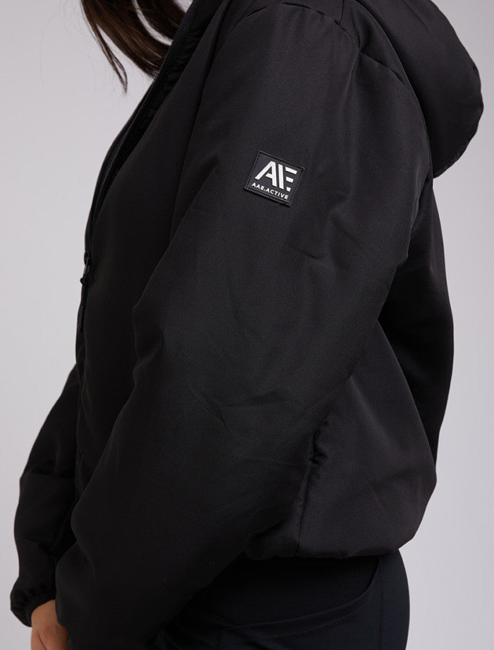 women's black hooded puffer jacket