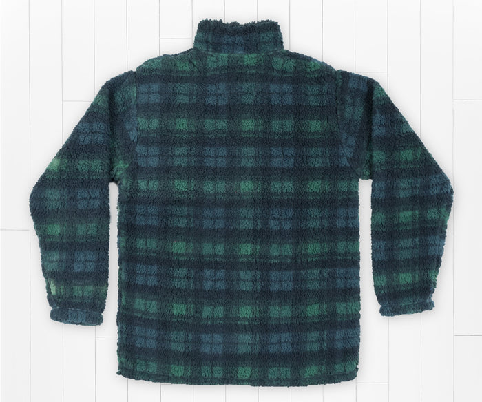 Navy and Green | Andover Plaid Sherpa Pullover | Back