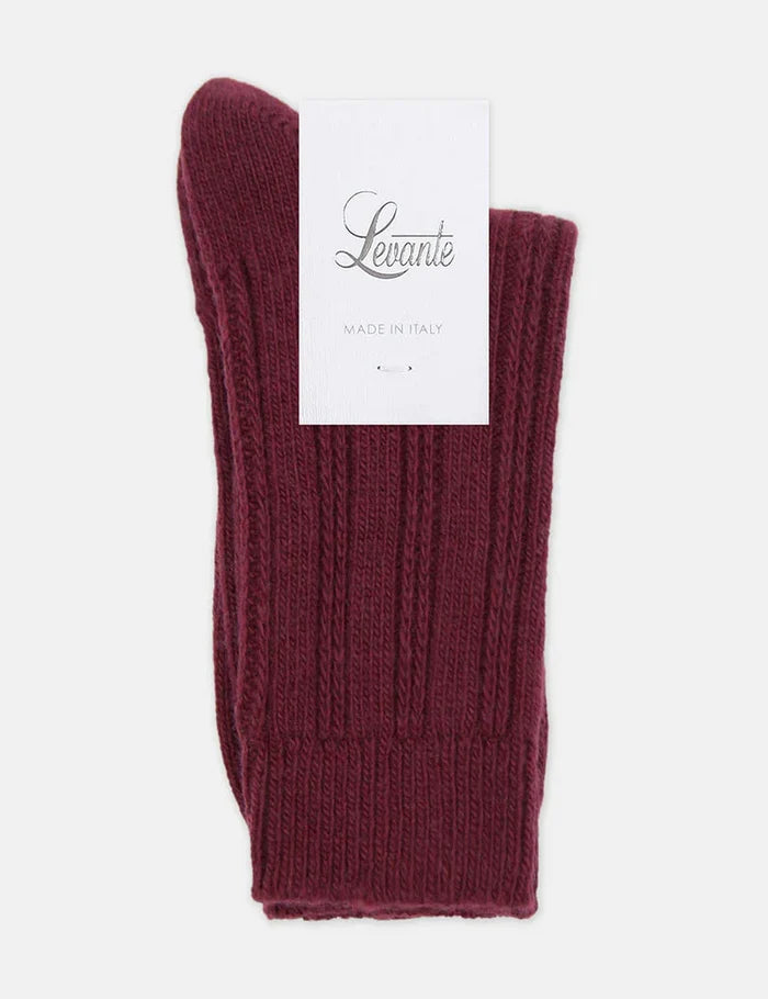 Levante Angelina Wool Blend Cable Crew Sock in Red Velvet | Women's Socks | Gretel Lane