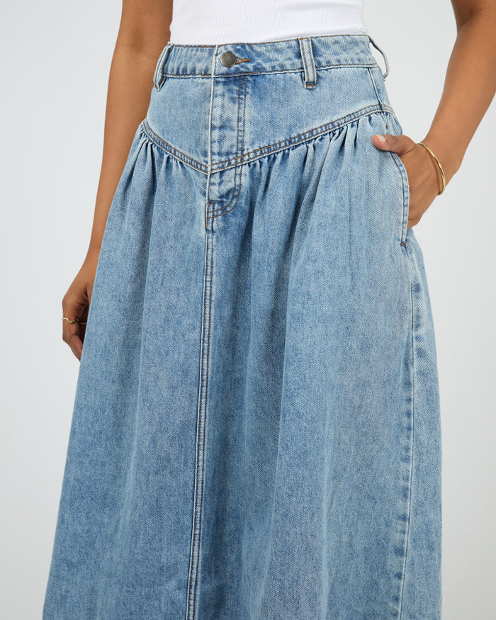 Women's light wash denim maxi skirt | All About Eve