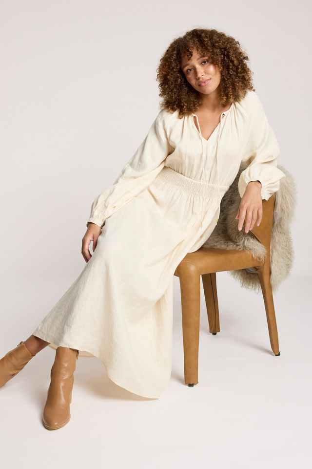 Eb & Ive Beige Linen Bajau Maxi Dress with Long Sleeve | Gretel Lane