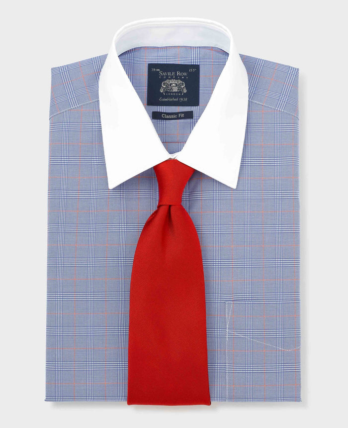 Men's Blue Prince of Wales Check Cotton Poplin Classic Fit Winchester Shirt With Double Cuffs folded shot