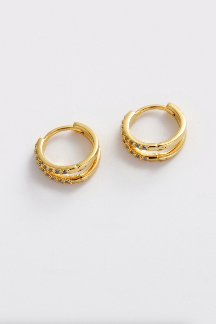 Zafino Celia Double Loop Crystal Huggie Gold | Women's Earrings | Gretel Lane