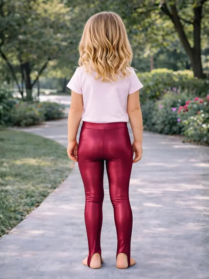 Crazy Chick Girls Shiny Stirrup Shiny Wine Leggings
