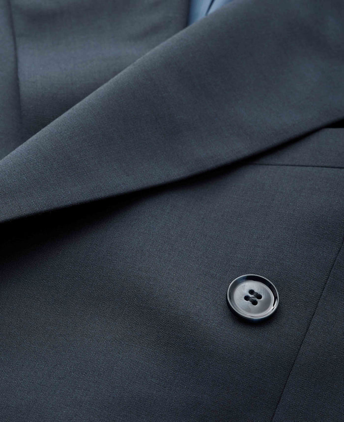 Dark Navy Wool Blend Tailored Double Breasted Suit Jacket