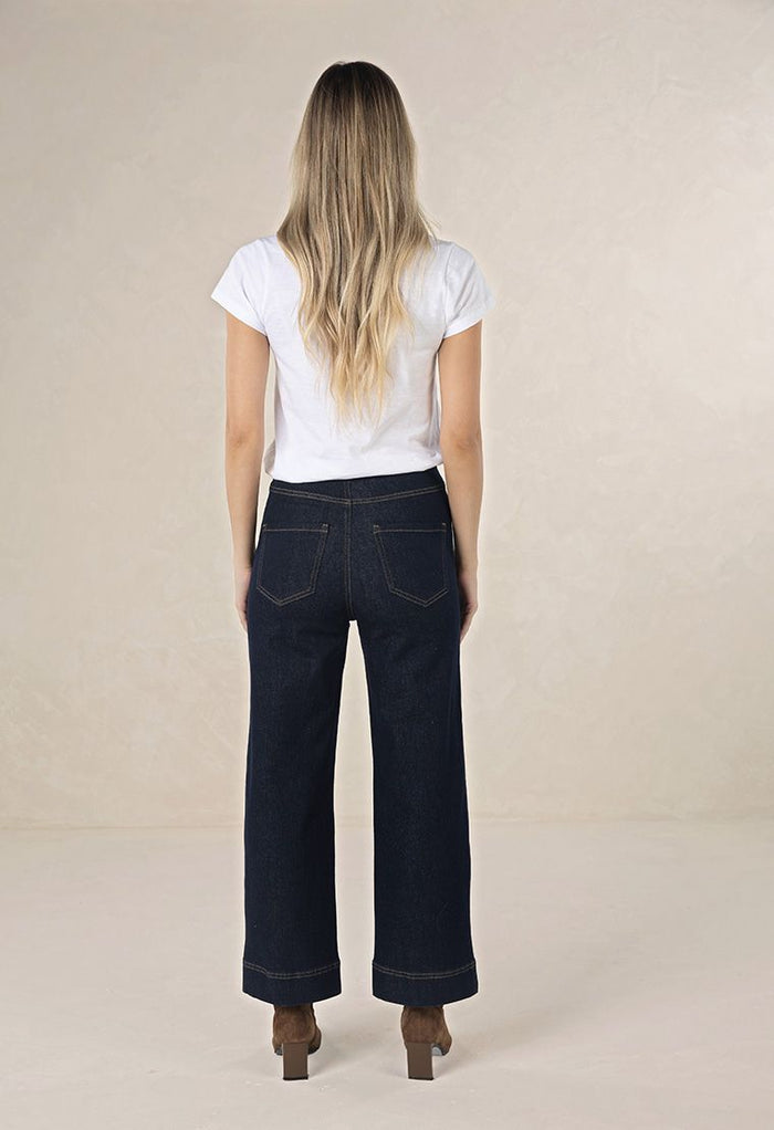 Humidity Women's Dark Blue High Waist Wide Leg Escapade Jean | Gretel Lane
