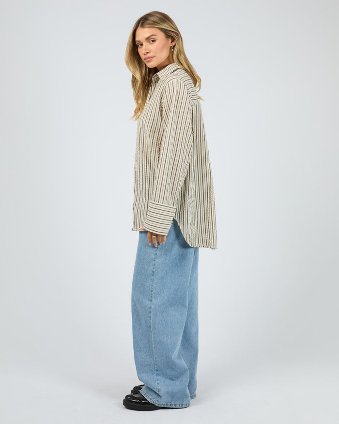 All About Eve Eva Seersucker Brown Stripe Shirt | Women's Clothing | Gretel Lane