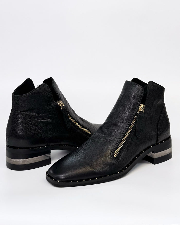Django & Juliette Women's Black Leather Twin Zip Floriss Ankle Boot | Gretel Lane