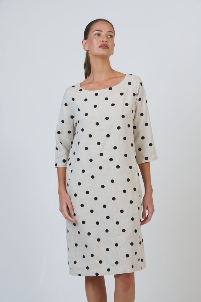 Polka Dot Linen Knee-Length Dress | Gretel Lane