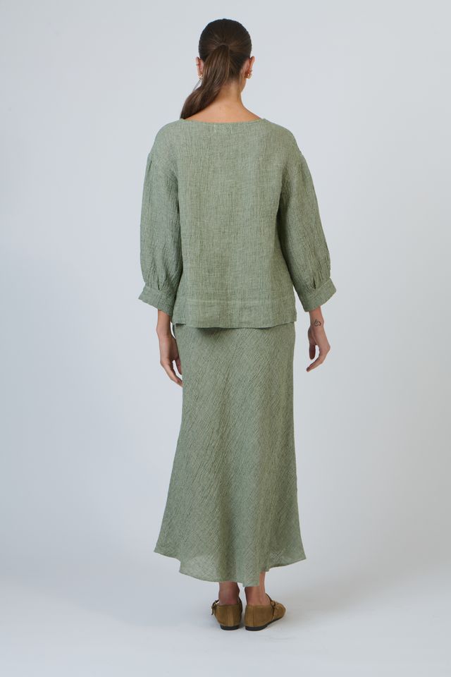 Women's Green textured linen blouse | Gretel Lane