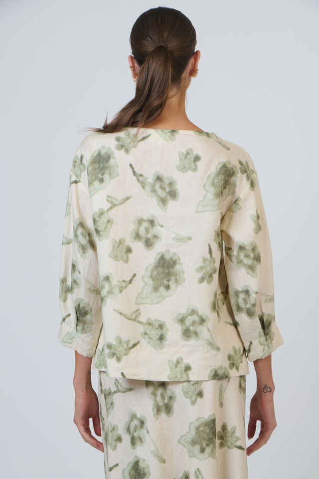 Green Floral Women's Linen Blouse | Gretel Lane