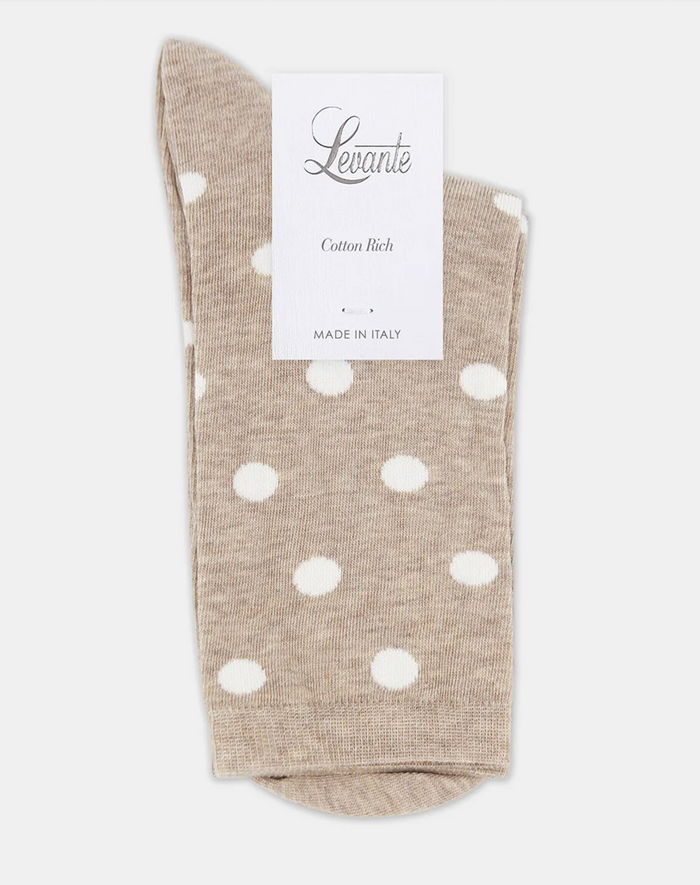 Levante Gigi Spot Cotton Crew Sock in Oatmeal | Women's Socks | Gretel Lane