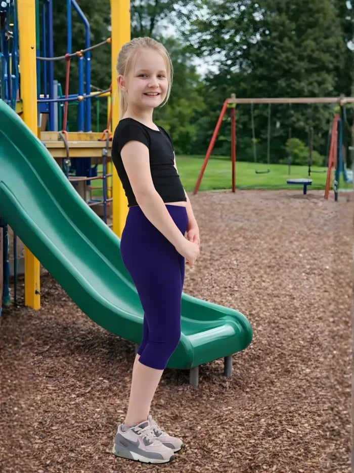 Girls Navy Cotton Leggings 3/4 Length