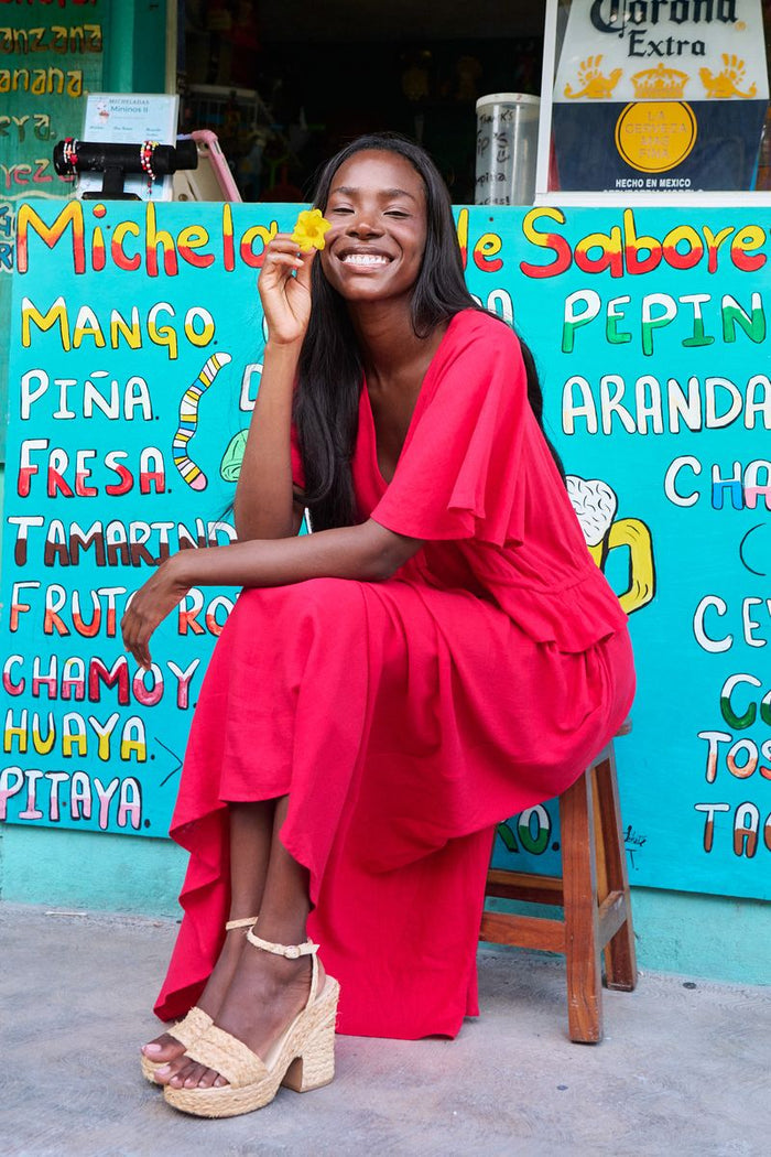 Haven Jardin Frill Maxi Dress | Fuchsia Pink Maxi Dress with Angled Waist Seam and Ruffle Hem | Women's Online Clothing Store Australia