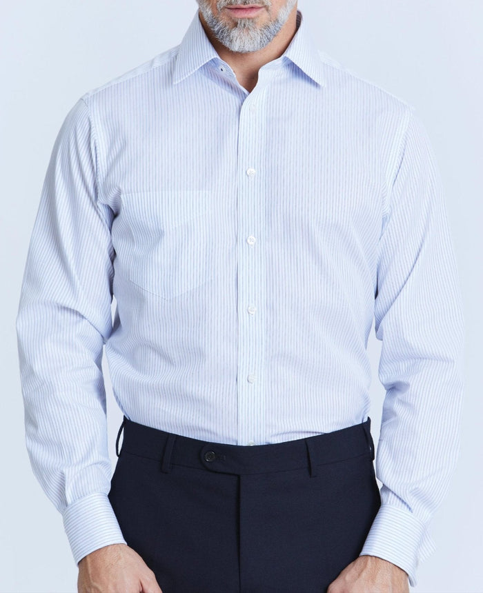 jeffrey blue navy white fine stripe made to measure shirt model 1