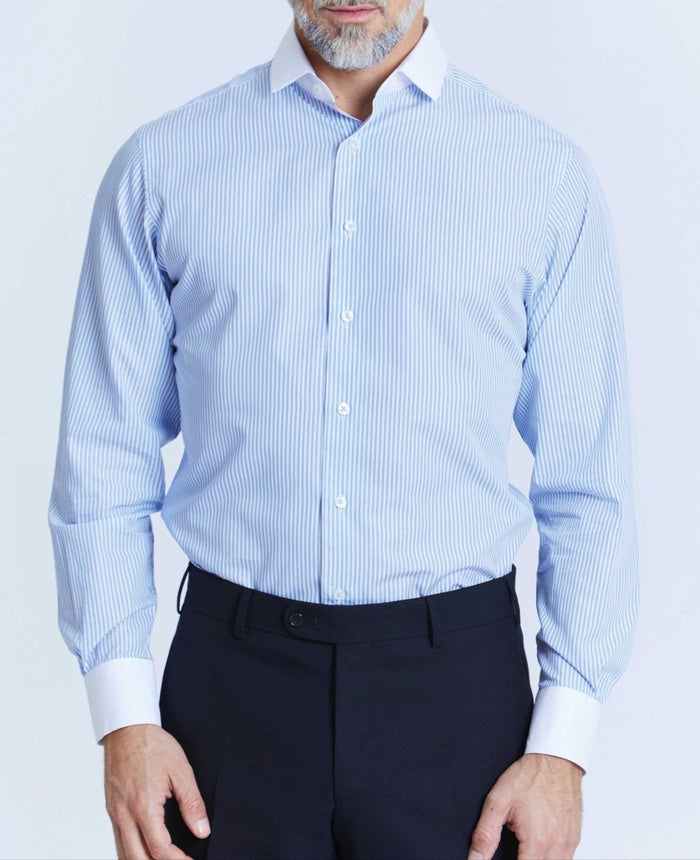 lester blue bengal stripe made to measure shirt model 1