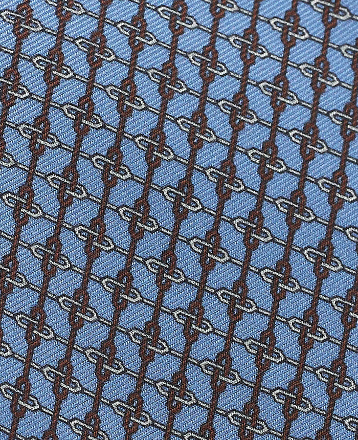 Men's Light Blue Link Print Silk Tie fabric detail