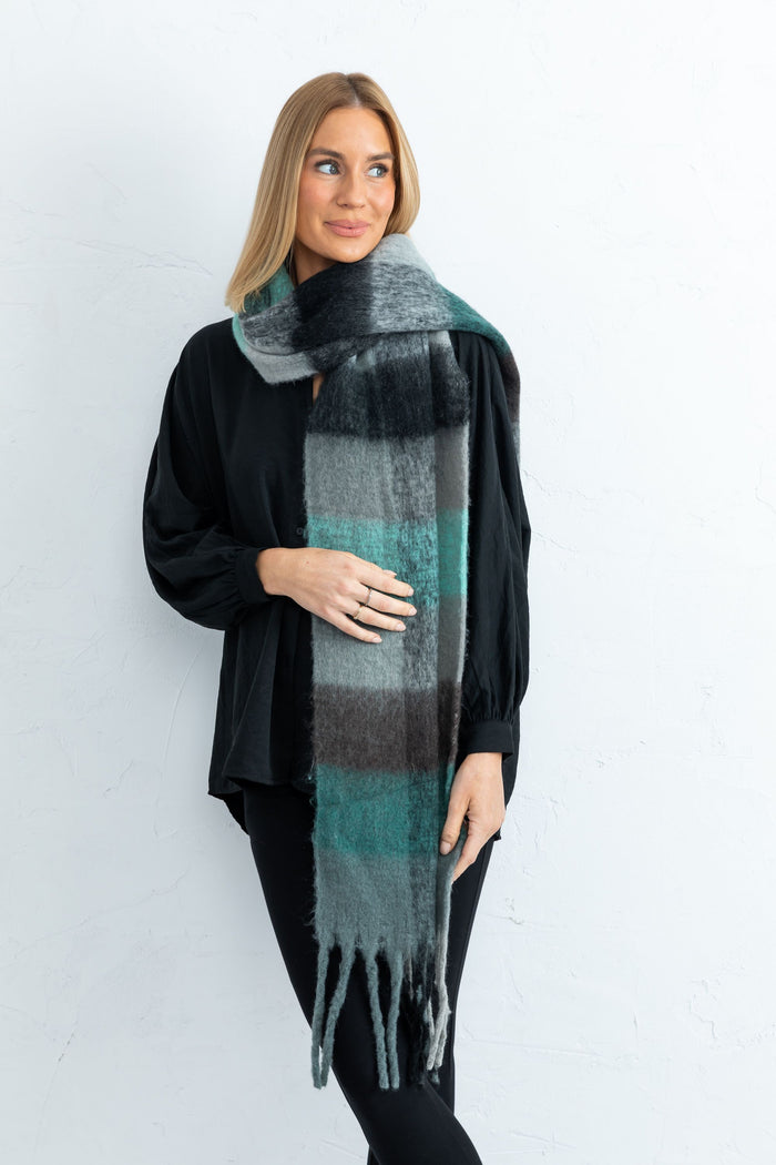 Lighthouse Oversized Stripe Winter Scarf Teal