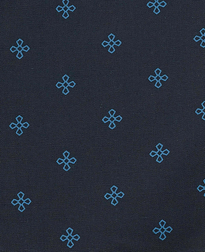 Men's Navy Cotton Cross Printed Revere Collar Pyjamas fabric detail