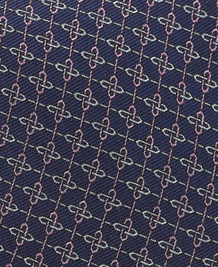 Men's Navy Link Print Silk Tie fabric detail