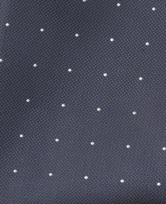 Men's Navy Spotted Silk Pocket Square fabric detail