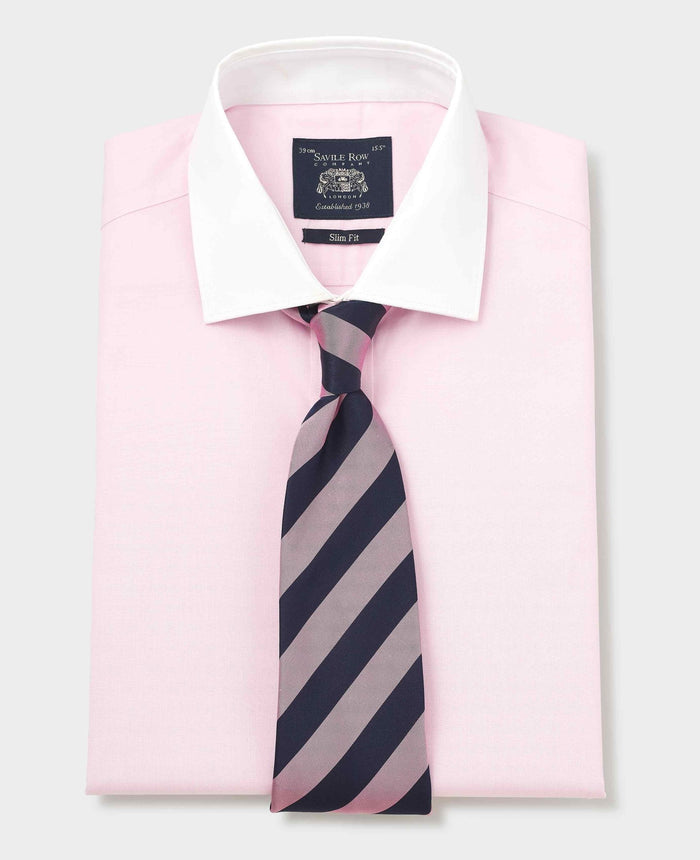 Men's Pink Slim Fit Cotton Poplin Winchester Shirt - Double Cuff folded shot