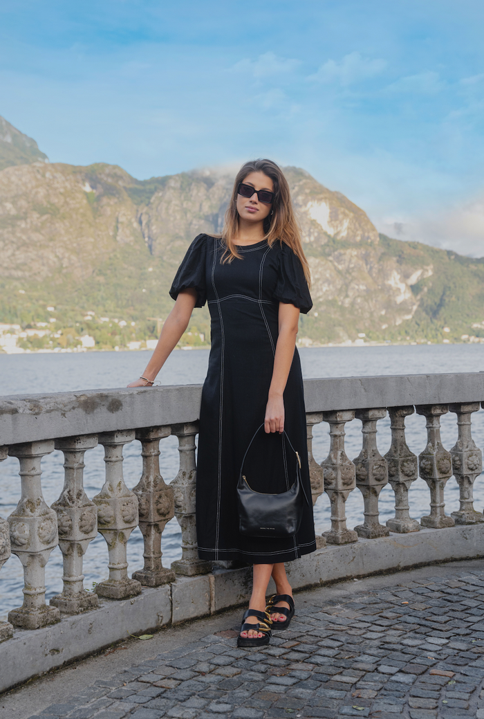 State SS Midi Dress (Black Linen Blend)