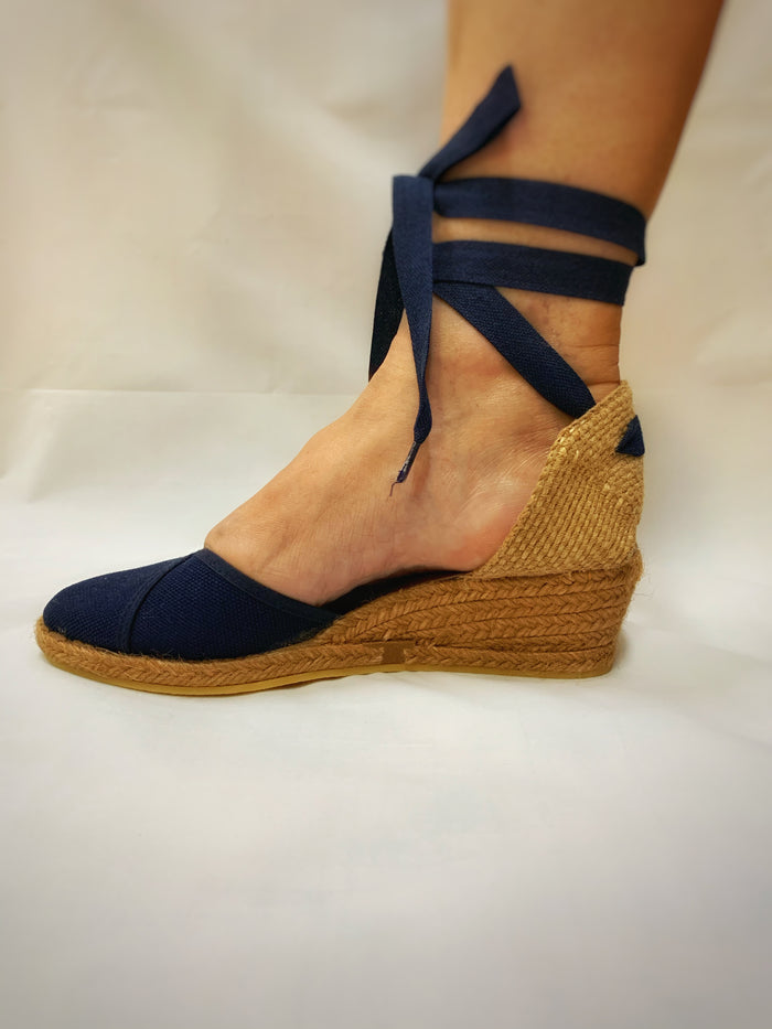 women's navy espadrille wedges | Zeta