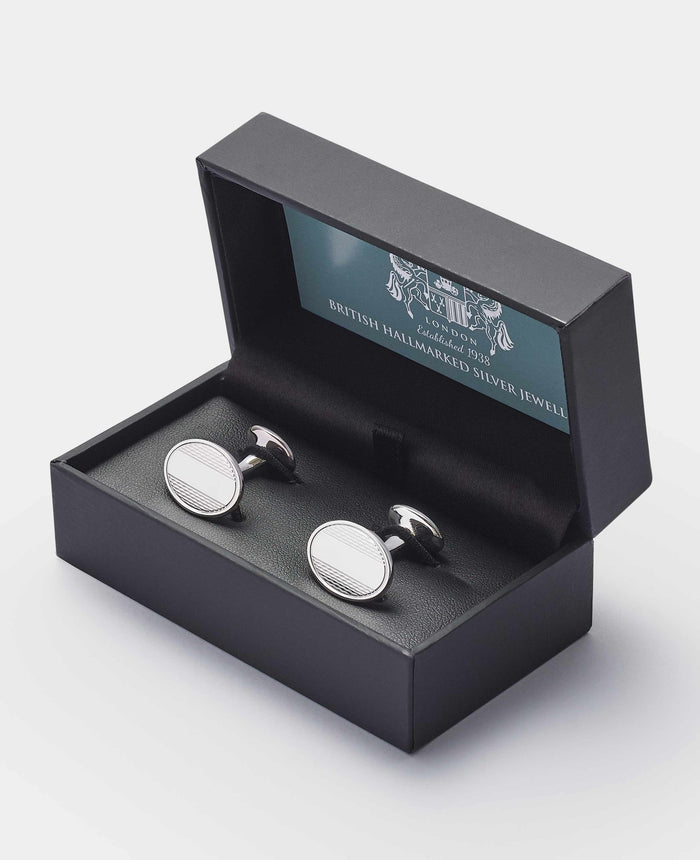 Men's Sterling Silver Turned Push Cufflinks in box