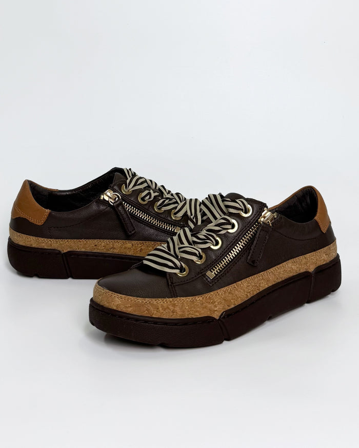 Chocolate Zip Women's Leather Sneaker | Gretel Lane