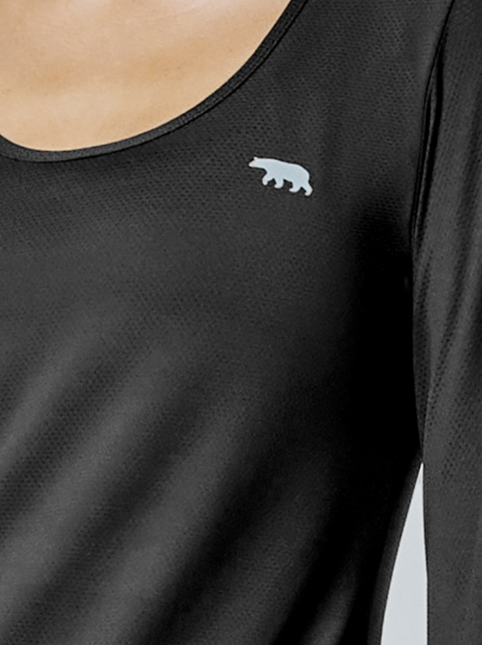 fitted black gym top with a scoop neckline