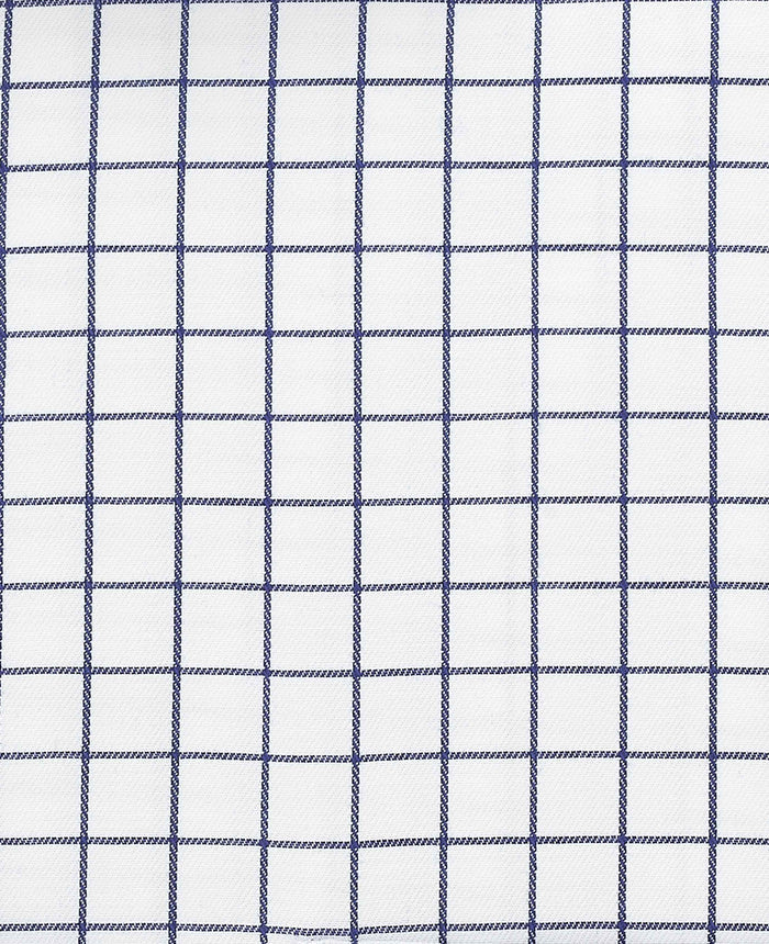 Men's White Navy Cotton Twill Window Check Classic Fit Formal Shirt With Double Cuffs fabric detail