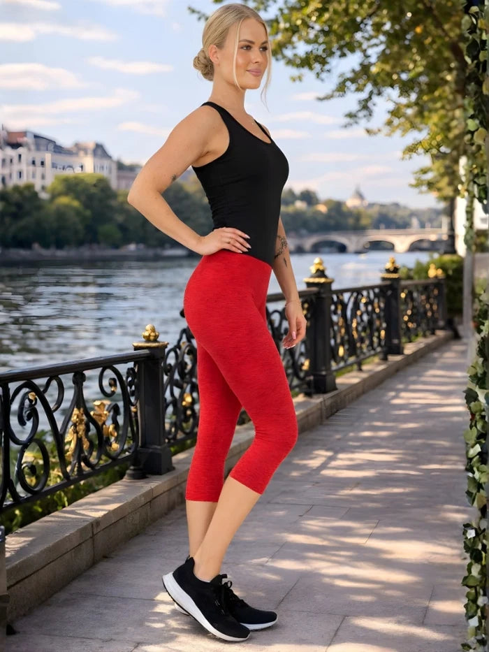 Women Red 3/4 Cotton Leggings
