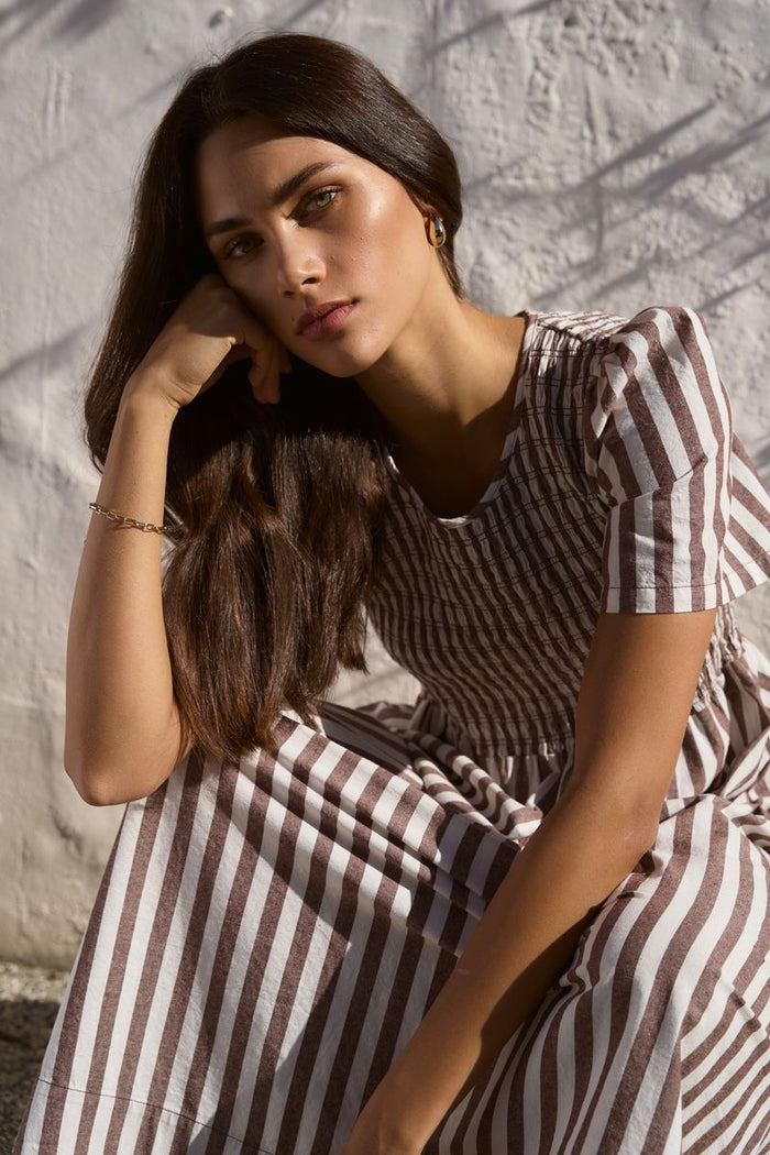 Cotton Shirred Bodice midi dress | RE:UNION