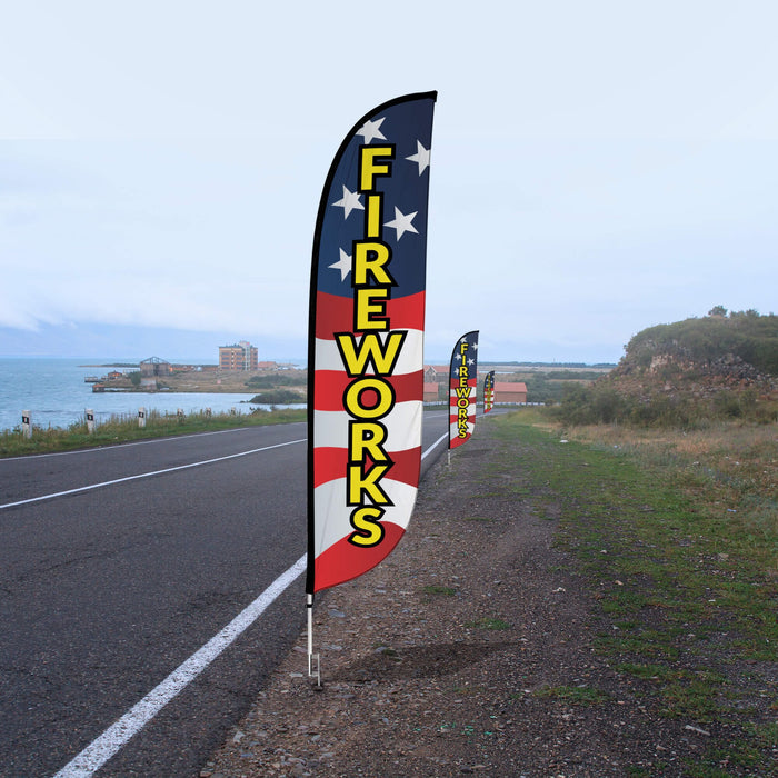 12ft Fireworks Feather Flag Red White Blue