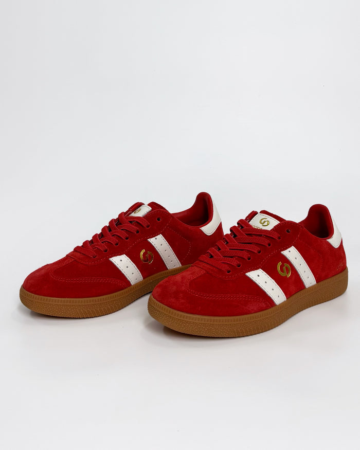 Goodsole red suede sneaker with white stripes