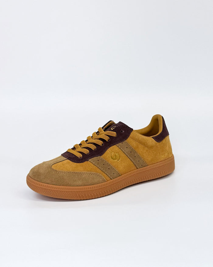 GoodSole 2001 Parallel Mustard/Choc Multi Suede Sneaker | Women's Sneakers | Gretel Lane