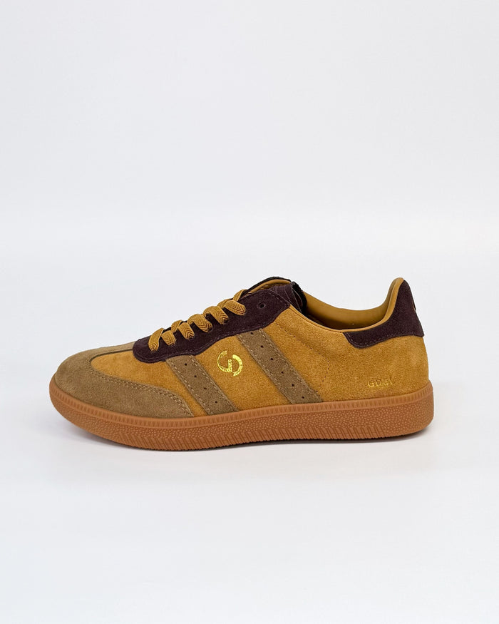 GoodSole 2001 Parallel Mustard/Choc Multi Suede Sneaker | Women's Sneakers | Gretel Lane