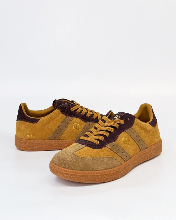 GoodSole 2001 Parallel Mustard/Choc Multi Suede Sneaker | Women's Sneakers | Gretel Lane