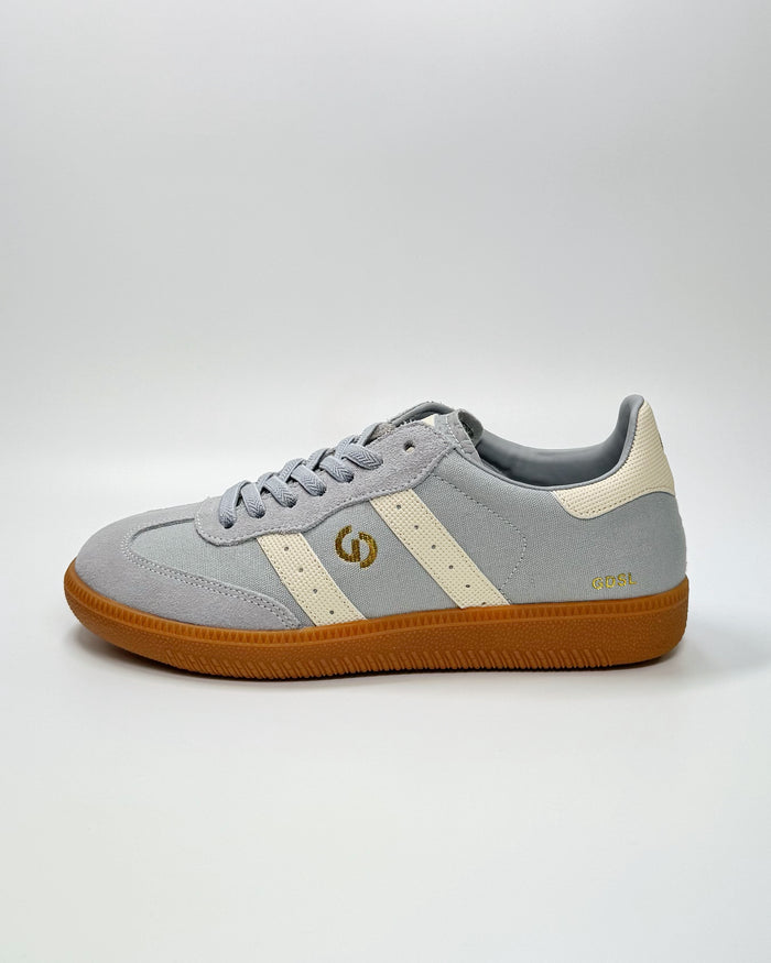women’s sneakers in smoke grey canvas upper with suede accents