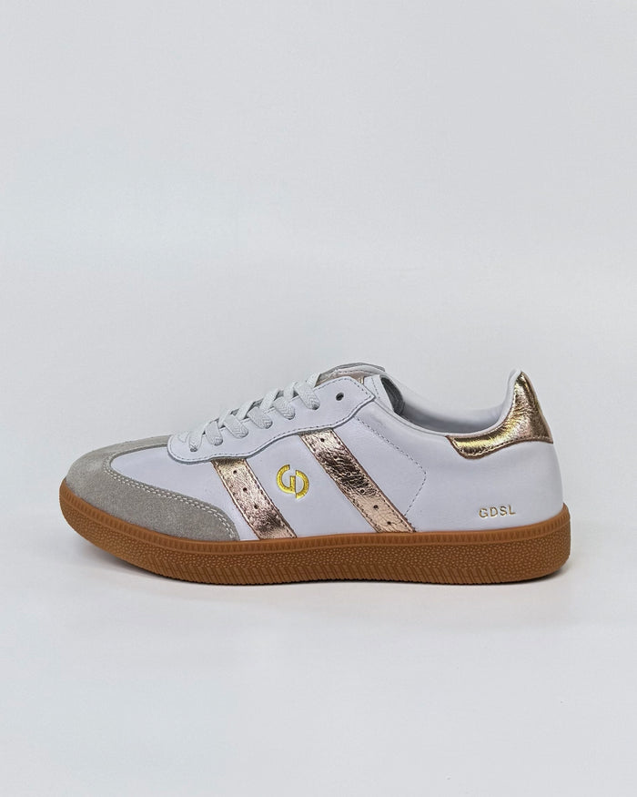 GoodSole 2001 Parallel Women's Sneaker in White/Gold Leather | Gretel Lane