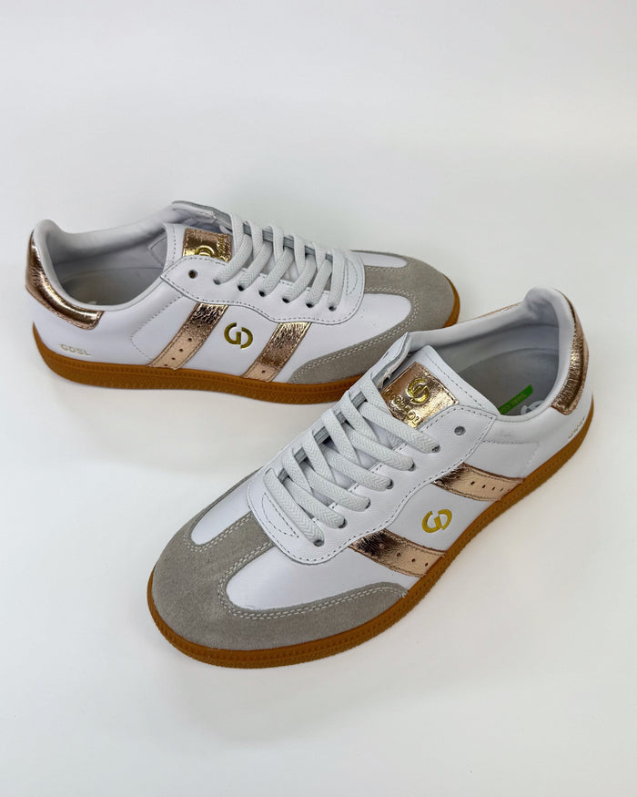 GoodSole 2001 Parallel Women's Sneaker in White/Gold Leather | Gretel Lane