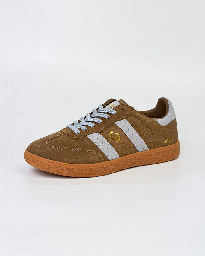 GoodSole 2001 Parallel Women's Sneaker in Smoke Brown/Smoke Blue Suede | Gretel Lane