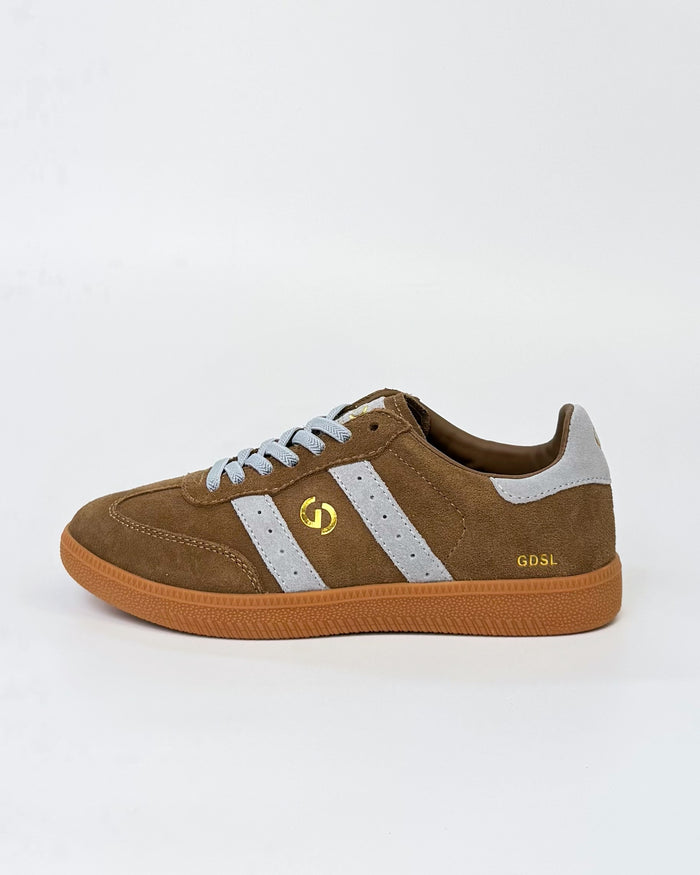 GoodSole 2001 Parallel Women's Sneaker in Smoke Brown/Smoke Blue Suede | Gretel Lane