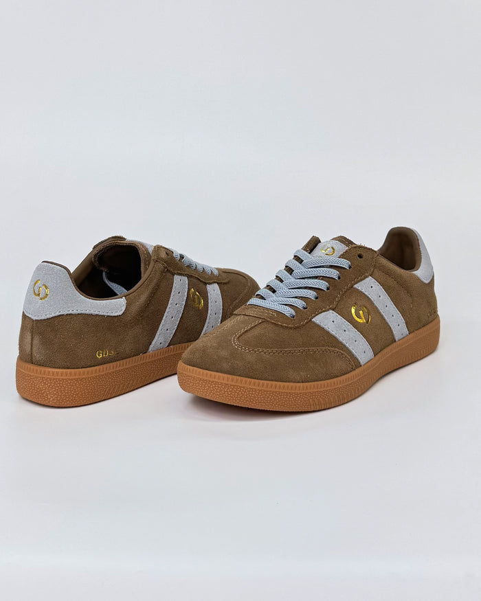 GoodSole 2001 Parallel Women's Sneaker in Smoke Brown/Smoke Blue Suede | Gretel Lane