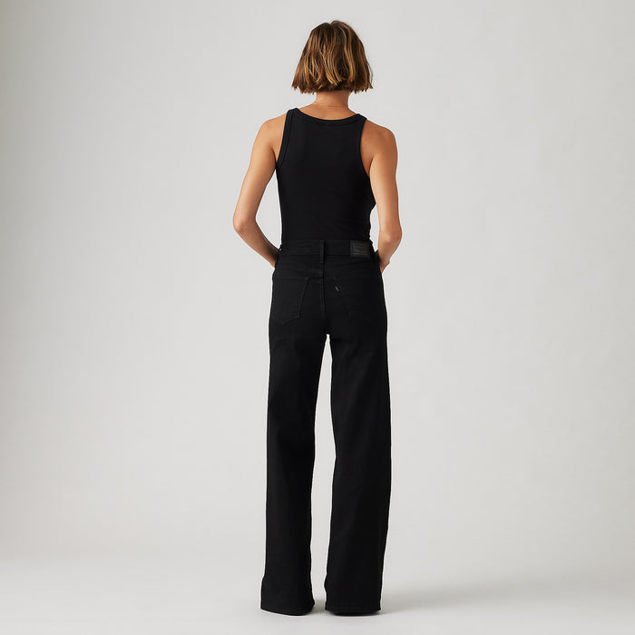 Black women’s wide leg denim jeans | stretch denim high-waisted pants