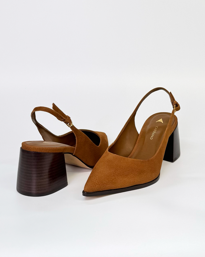 Carrano 811002B Women's Pointed Toe Slingback Heel Tan Nobuck | Women's Shoes | Gretel Lane