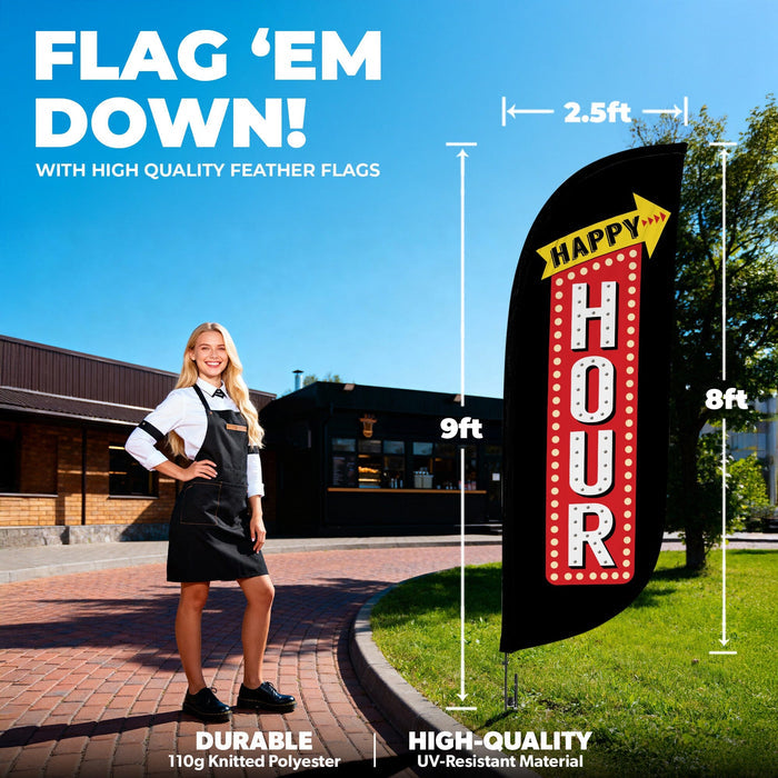 8ft Vintage Happy Hour Feather Flag