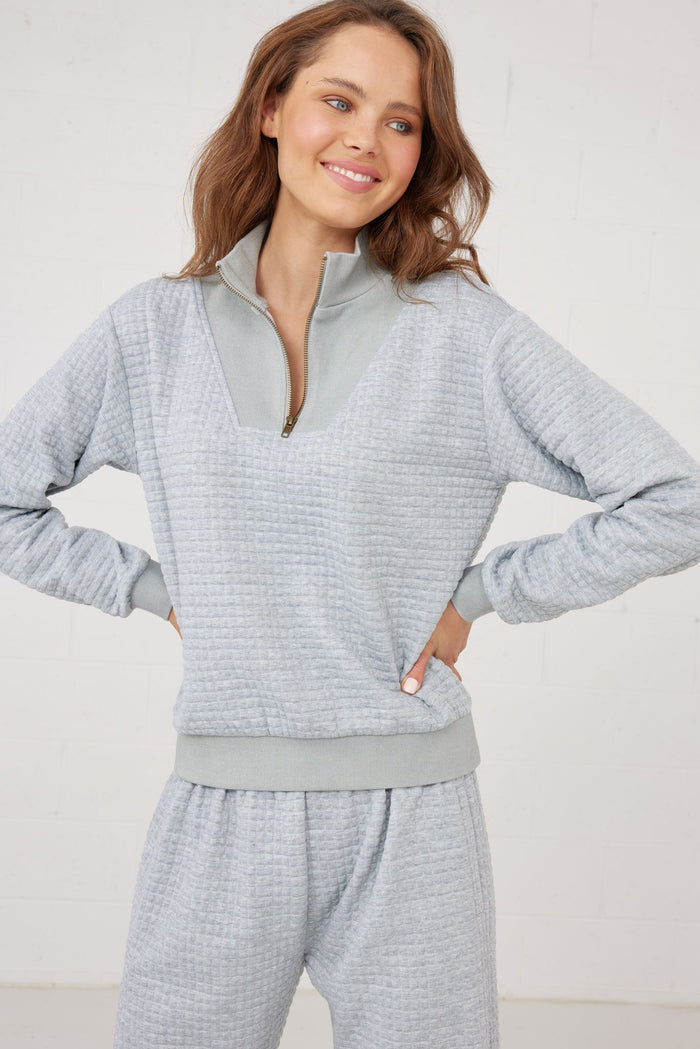 Women's Quilted Half Zip Sweatshirt Grey Marle