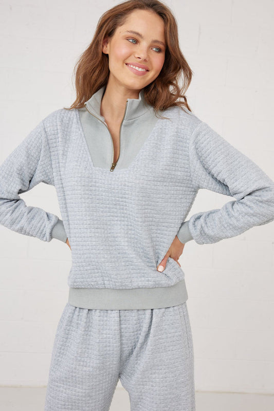 Women's Quilted Half Zip Sweatshirt Grey Marle